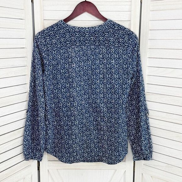 Cato Ikat Diamond Print Button Up Shirt Blue White Small Long Sleeve - Picture 13 of 15